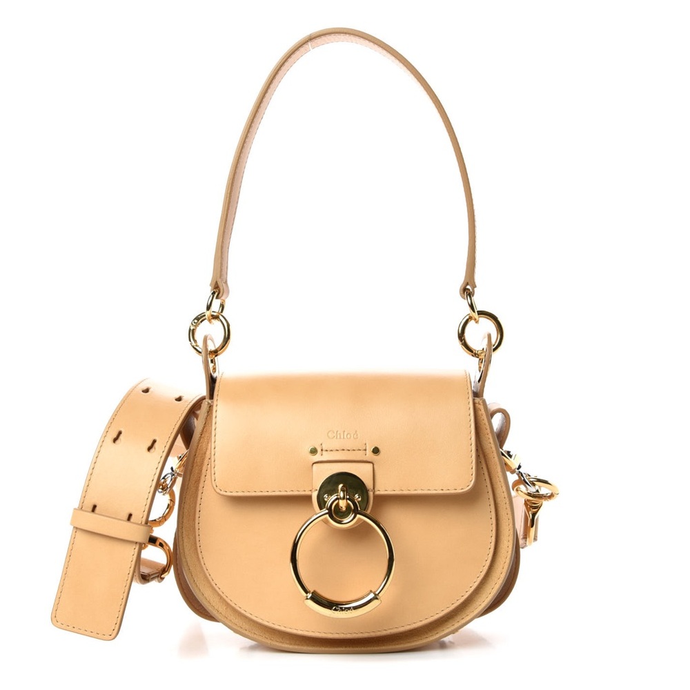 CHLOE Tess Calfskin Leather Crossbody Bag in Bleached Brown w Gold Hardware EUC